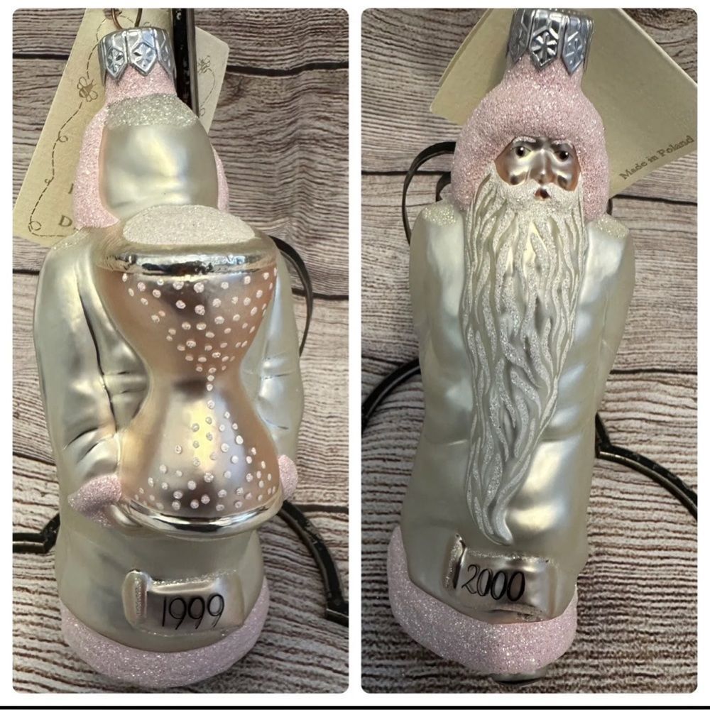 Patricia Breen Out With the Old Pink Santa Claus Christmas Tree Ornament